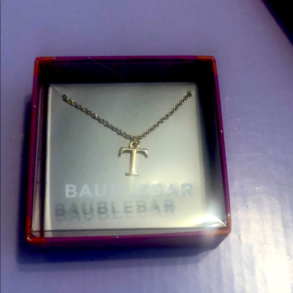 BaubleBar initial pendant and necklace “T”